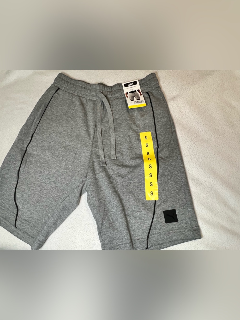 Puma Gray Athletic Knit Drawstring Shorts with Black Trim